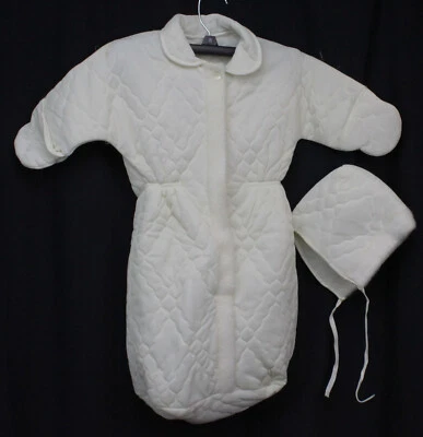 Винтажный цельный зимний комбинезон для младенцев из искусственного меха стеганая шапка 50-е - Изображение 1 из 4