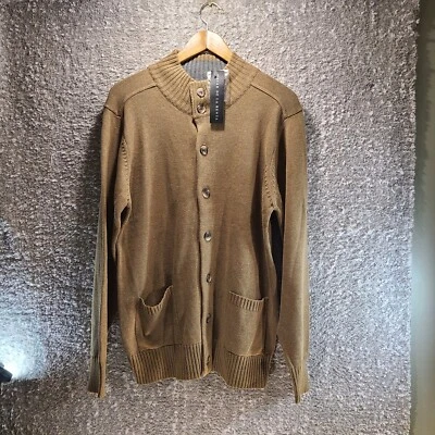 Cárdigan Oscar de la Renta Para Hombres Tejido Abotonado Bolsillos Marrón Algodón Acrílico Nuevo con Etiquetas Foto 1 de 4