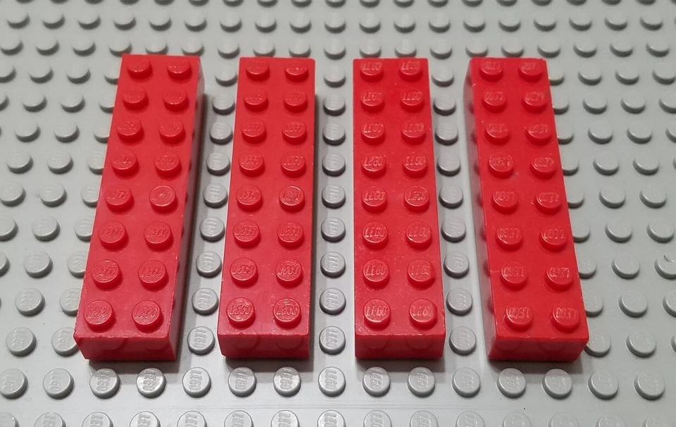 LEGO Lot of 4 Red 2x8 Building Brick Parts Pieces - Image 1 of 1