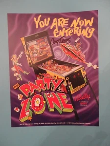 Party Zone Flipper Maschine Flyer Bally Original signierte Broschüre - Bild 1 von 3