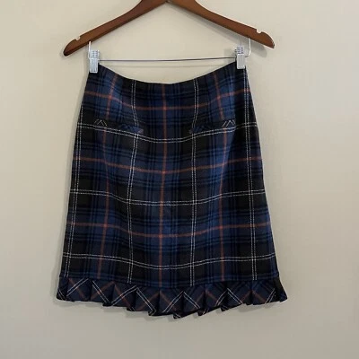 CAbi Women’s Heritage Plaid Pleated Ruffle Hem Preppy Wool Blend Skirt Size 6 - Image 1 of 4