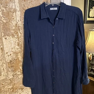 Natural Life Damenkleid mittelblau geknittert lang Kragen  - Bild 1 von 7