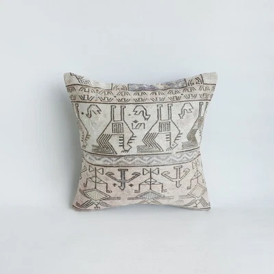 handwoven carpet cushion cover , turkish rug pillow cover , 16x16 , decorative - Image 1 of 4