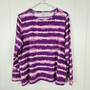 Lands End lila Batik Langarm Rash Guard Schwimmen Top Plus 2X rosa 20W-22W - Bild 1 von 6