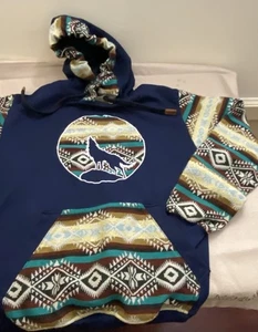 Etanca Howling Wolf Moon Wool Cotton Blend Aztec Southwest Hoodie Sweatshirt M - Picture 1 of 8