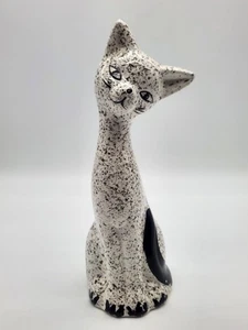 Estatuilla de gato moteado blanco y negro vintage cerámica MCM 9,75" de alto - Imagen 1 de 11
