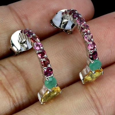 Black Friday Sterling Silver Earrings Pear Citrine 6x4mm Emerald Natural Jewelry - Image 1 of 4