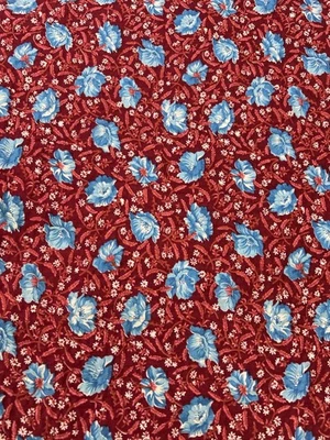 Red Blue Floral Cotton Blend Fabric 2 Yards 40" Wide Unbranded Heavy Texture - Image 1 of 4