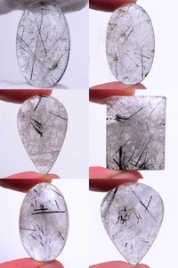 Set 6 Pcs Natural Tourmaline Rutile Quartz Black Needles Untreated Gemstones Lot - Picture 1 of 11