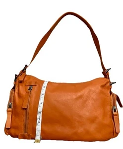 Vintage Nuovedive Made in Italy Leather Shoulder Bag Orange Slouchy - Picture 1 of 16