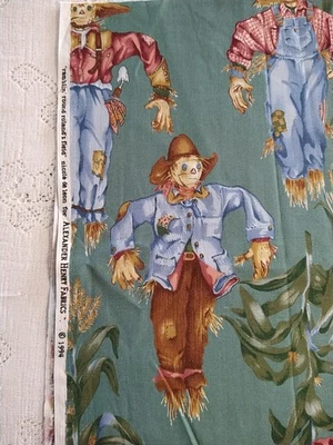 Alexander Henry "ramblin' round roland's field" Scarecrow Cotton Fabric 15" Sage - Image 1 of 4
