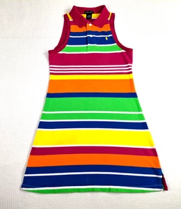Vintage Ralph Lauren Kids Girls' Dress Size L Large Rainbow Striped Sleeveless - Picture 1 of 14