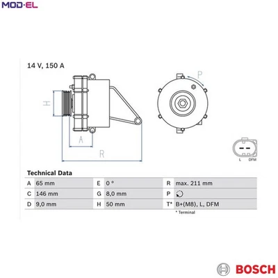 ALTERNATOR 0 986 041 760 FOR MERCEDES-BENZ E-CLASS/Platform/Chassis/Break 2.1L - Image 1 of 4