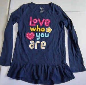 Wonder Nation Girls' Embellished Graphic Long Sleeve Ruffle Shirt Blue Sz M G001 - Picture 1 of 4