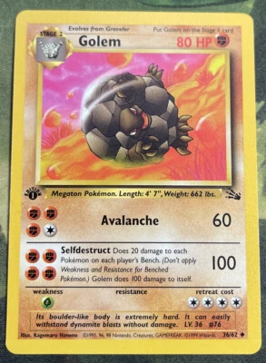 1st Edition Golem 36/62 - Fossil - Near Mint - Image 1 of 2