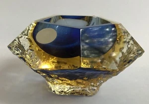 Mandruzzato- Lime Mint & Blue Faceted Ice Sommerso Pentagonal Ashtray/Bowl Glass - Picture 1 of 5