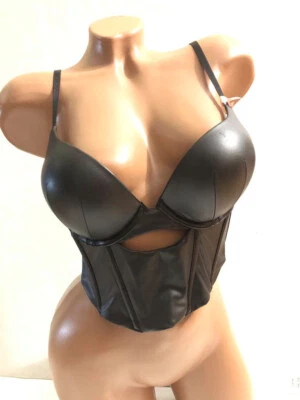 Victoria's Secret Bombshell Push-up Faux Leather Bustier Corset Bra Black NWT - Image 1 of 4