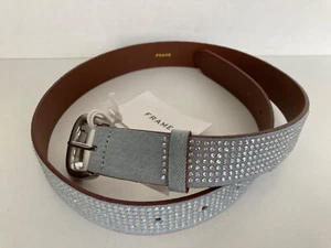 Frame Timeless Buckle Belt Leather/Denim Rhinestone Embellished Size M- NWT - Picture 1 of 7