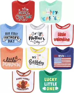Baby Boy Girl Terry Bibs 10 Set-100% Cotton Soft Absorbent Boys Girls Unisex - Picture 1 of 1