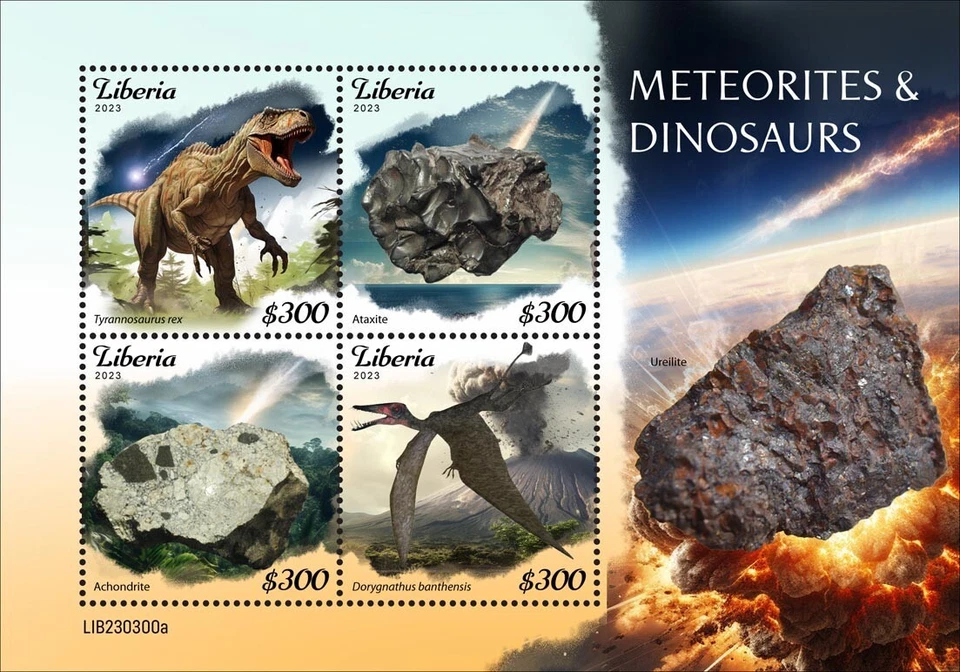 Meteorites Dinosaurs Space MNH Stamps 2023 Liberia M/S - Image 1 of 1