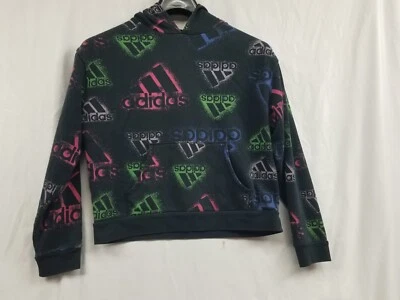 Adidas Sweater Girls Youth Size Large 14  Black Colorful Hoodie Sweatshirt  - Image 1 of 4