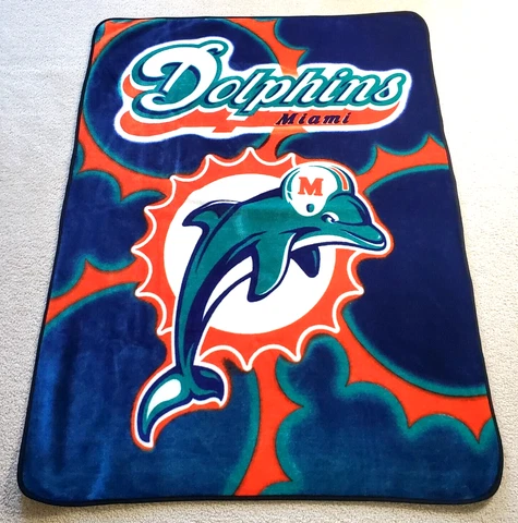 Vintage Miami Dolphins Biederlack Throw Blanket Blue Orange 44 x 61 Spain NFL Cover