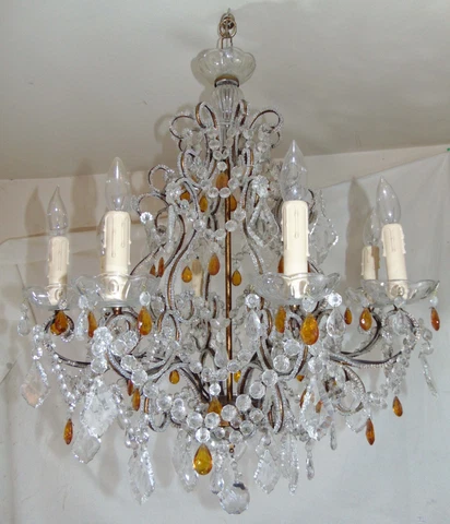 Vintage George III Style Amber Beaded Crystal Chandelier Light Fixture Lamp Cover