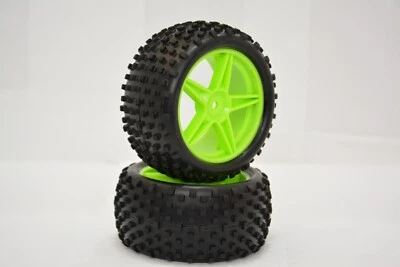 Ruote Posteriori Buggy Complete 1/10 Himoto Esagono 12mm 06026G Cerchio Verde - Immagine 1 di 4