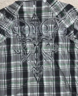 Camisa a Cuadros ROAR Strength Refinada Bordada Manga Larga Cruz Hombre’s XL Foto 1 de 4