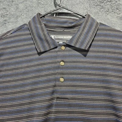 Polo de golf PEBBLE BEACH Performance a rayas negras para hombre L Athleisure DadBod Foto 1 de 4