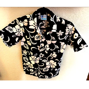 RJC Made in Hawaii Boys L Aloha Blue and White Hibiscus Shirt - Picture 1 of 8