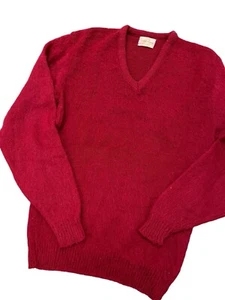 Vintage 60s Brent Mohair Knit Sweater Crimson Youth L Large Red V Neck - Bild 1 von 10