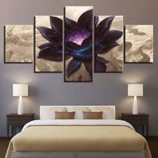 Black Lotus Flower Painting Framed 5 Piece Canvas Wall Art
