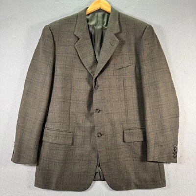 Chaqueta Abrigo Deportivo Corneliani Blazer Para Hombres 44R Marrón Lana a Cuadros Italia 3 Botones Foto 1 de 4