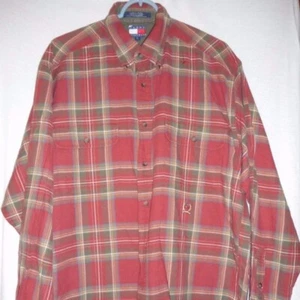 Tommy Hilfiger Sz L Red Plaid Shirt 100% cotton  - Picture 1 of 8