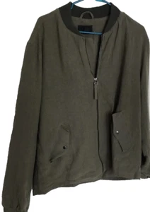 H & M Men’s Medium Linen Olive Green Zip Up Jacket Lined Pockets Light weight - Picture 1 of 9