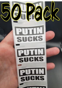 "PUTIN SUCKS" 50 Pack stickers anti decals IMPEACH VLADIMIR RUSSIA ukraine stop  - Picture 1 of 2