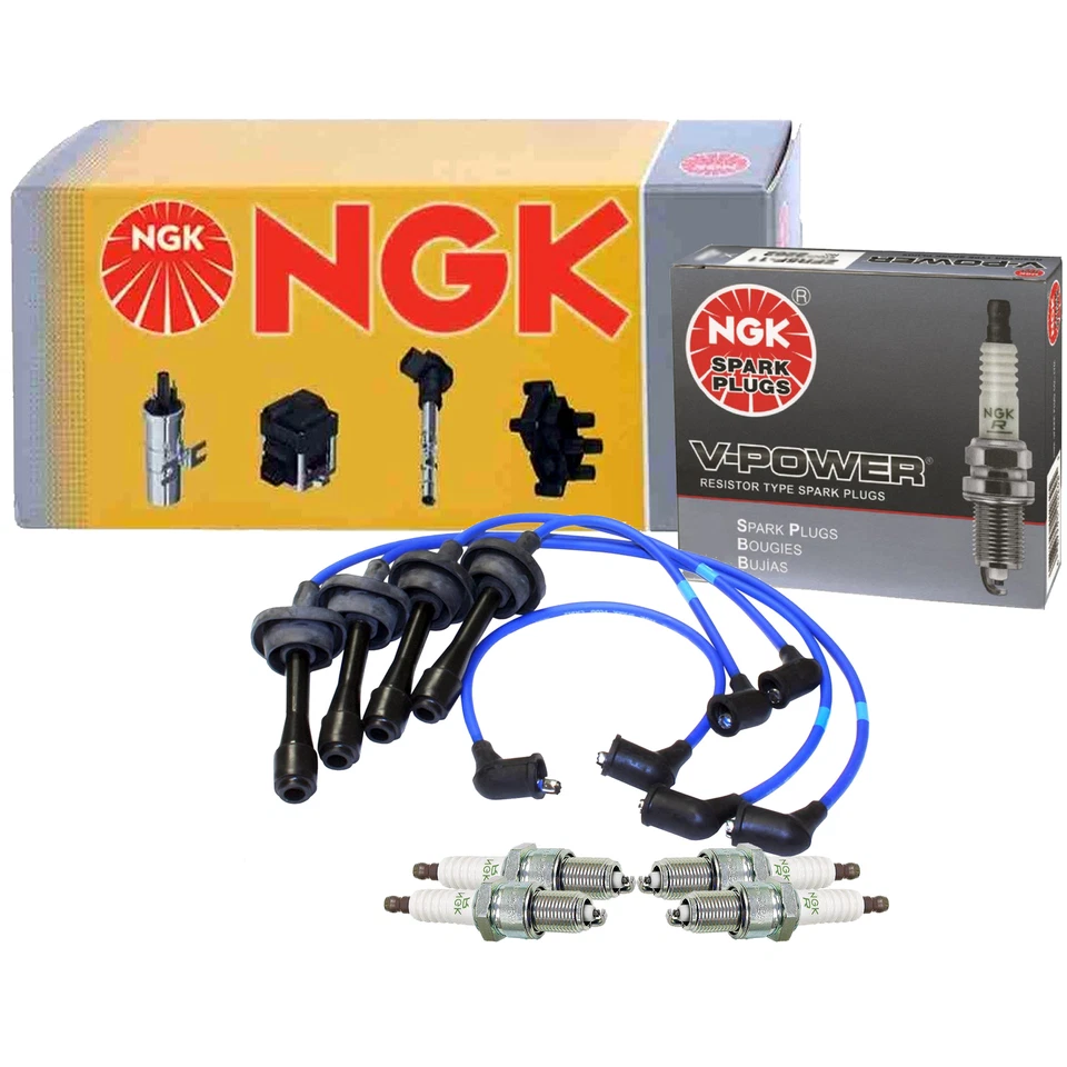 NGK Wire & 4 V-Power Spark Plugs 0.032" Kit For Toyota Carina Corolla 1.6 L4 2TC - Image 1 of 1