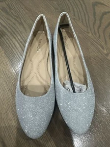 Top Moda women point-round toe ballet flats Silver Glitter shoes Size 9 New - Picture 1 of 2