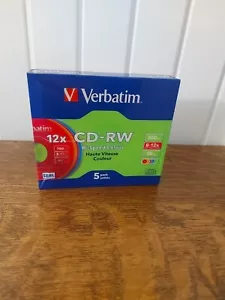 Verbatim 5 Pack CD-RW Hi Speed Colour 80 Min/700mb 8-12x Speed Compact Disc - Picture 1 of 1