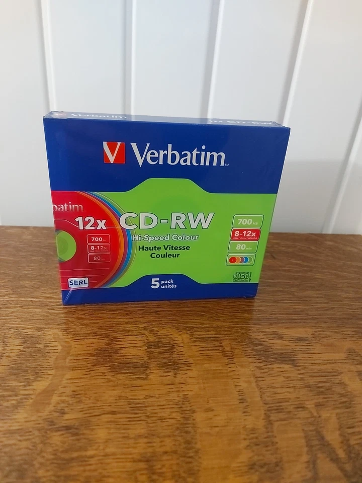 Verbatim 5 Pack CD-RW Hi Speed Colour 80 Min/700mb 8-12x Speed Compact Disc - Image 1 of 1