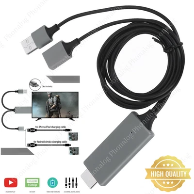 1080P HDMI Mirroring Cable Phone to TV HDTV Adapter Cord for iPhone iPad Android - Image 1 of 4