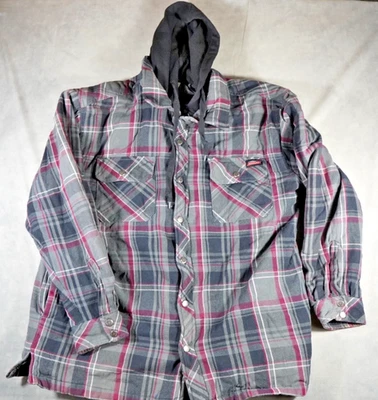 Dickies Plaid Hooded Full Zip Snaps Shirt/Jacket Mens XXL Pockets Quilted Liner - Image 1 of 4