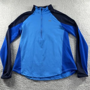 Under Armour Shirt Womens Large Blue Cold Gear Color Block 1/2 Zip Mock Neck - Picture 1 of 8