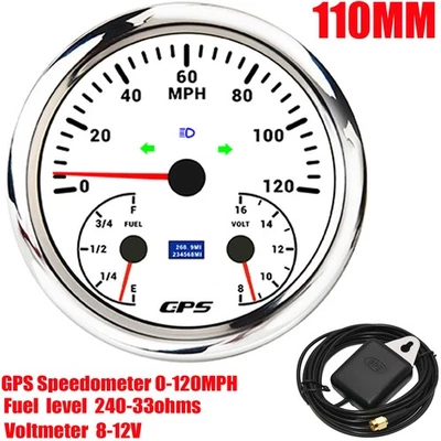 110mm 3 IN 1 Gauge GPS Speedometer 0-120MPH with Fuel Level Voltmeter for Boat - Image 1 of 4