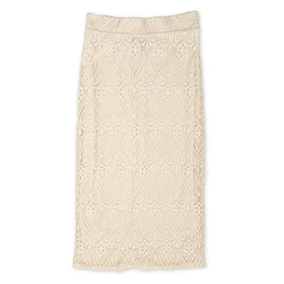 Falda lápiz de encaje See You Monday Los Angeles para mujer pequeña crema midi coqueta Foto 1 de 4