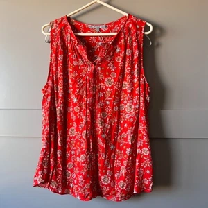 Daniel Rainn Marielle Tassel Blouse Sz 1X Orange Red Sleeveless Floral Boho NEW - Picture 1 of 11