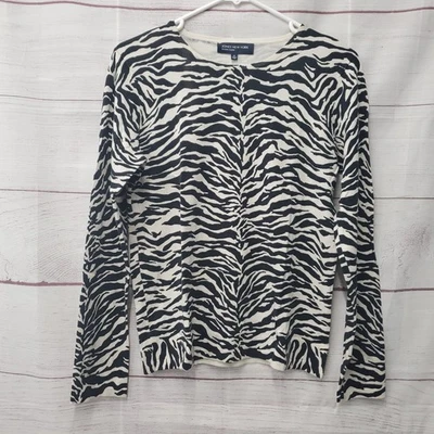 Jones New York Zebra Print Blouse Top Size Medium Silk Blend Black White - Image 1 of 4