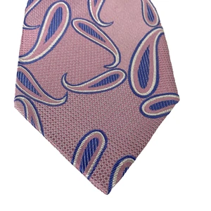 Paul Fredrick Tie Mens Pink Blue Paisley 100% Silk Woven Necktie Classic Dress - Picture 1 of 10
