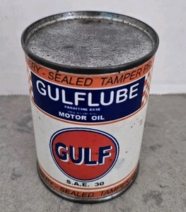 Gulf Gulflube Motor Oil Mini Can Checkerboard Pattern 3" Tall EMPTY - Picture 1 of 5